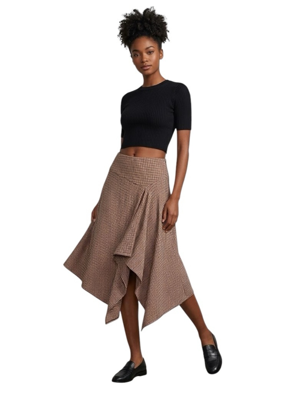 Talbots Brown Houndstooth Asymmetrical Midi Skirt Size 2 - Picture 1 of 11